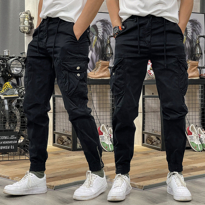 Pantalons cargo à taille élastique avec cordon de serrage pour hommes