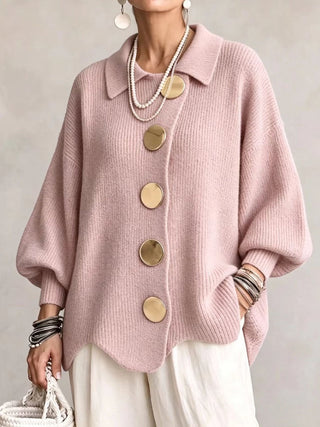 Stefania | Cardigan Oversize avec Col et Boutons Métalliques