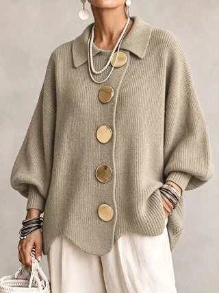 Stefania | Cardigan Oversize avec Col et Boutons Métalliques