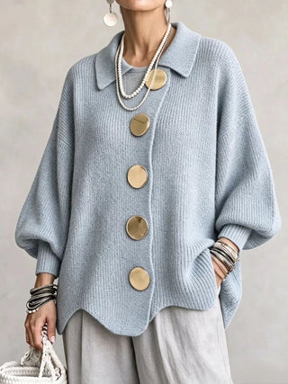 Stefania | Cardigan Oversize avec Col et Boutons Métalliques