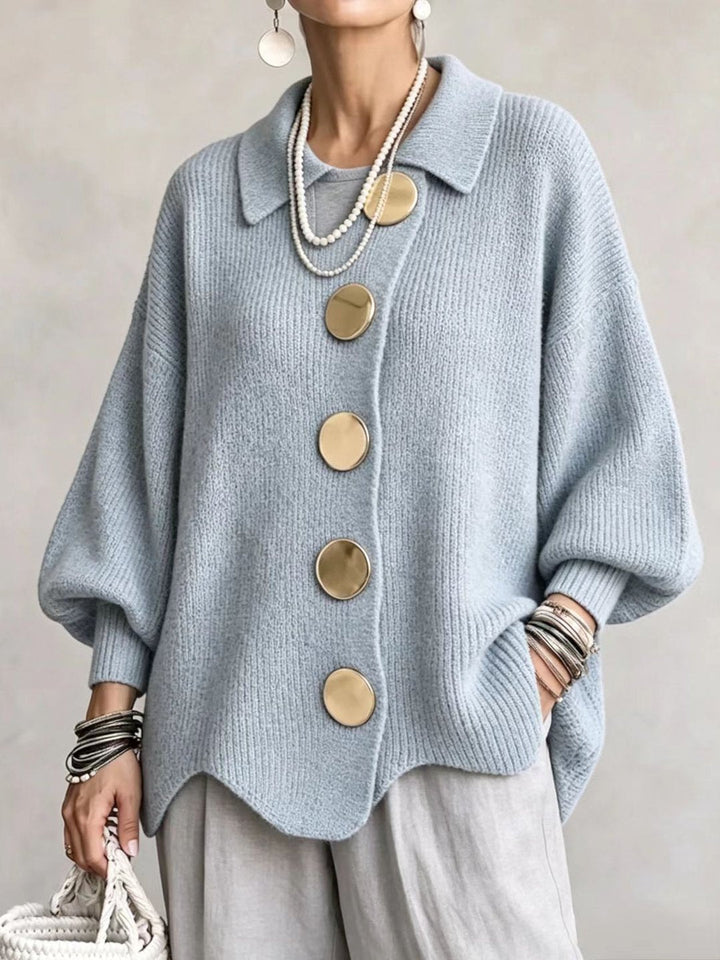 Stefania | Cardigan Oversize avec Col et Boutons Métalliques