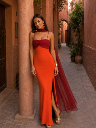 Robe Longue Drapée Bicolore