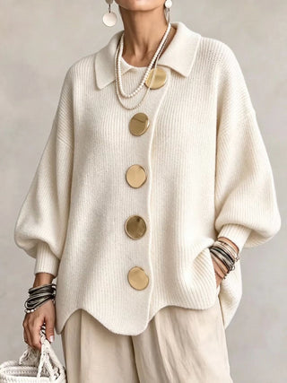 Stefania | Cardigan Oversize avec Col et Boutons Métalliques