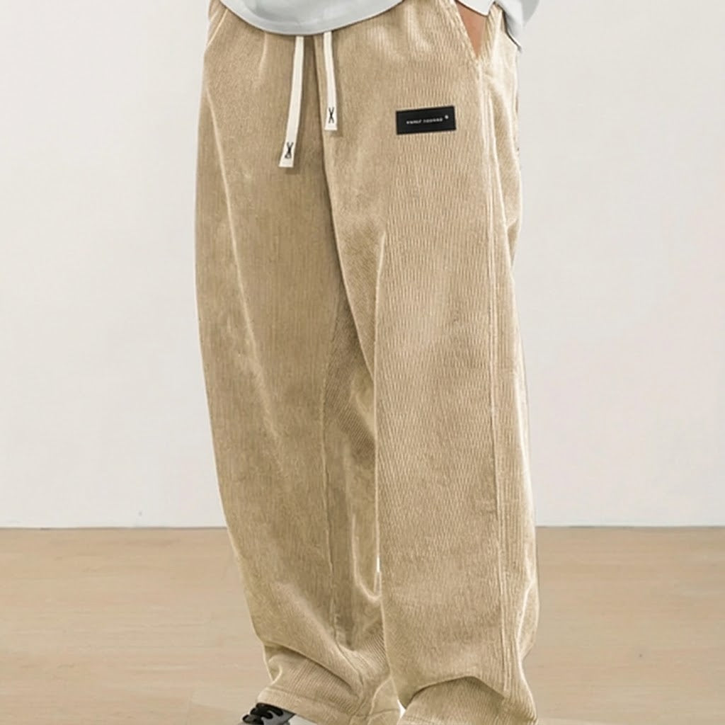 Pantalon Côtelé Droit pour Hommes à Taille Élastique et Cordon de Serrage