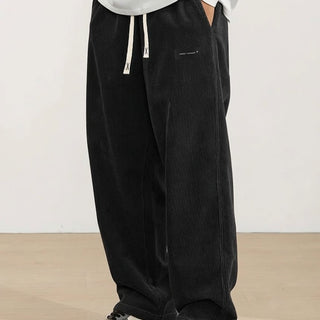 Pantalon Côtelé Droit pour Hommes à Taille Élastique et Cordon de Serrage