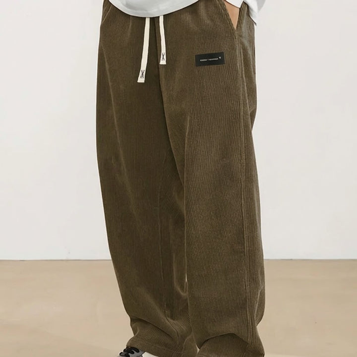 Pantalon Côtelé Droit pour Hommes à Taille Élastique et Cordon de Serrage