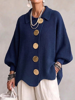 Stefania | Cardigan Oversize avec Col et Boutons Métalliques