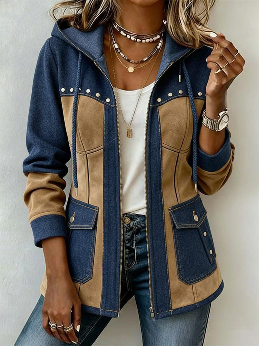 Veste à Capuche en Marine et Camel