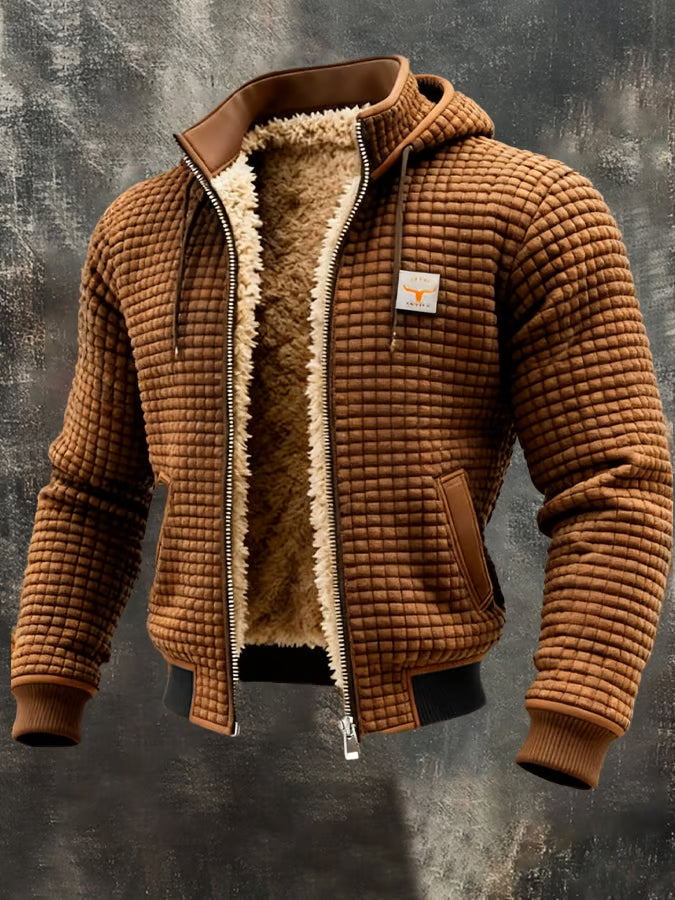 Veste Bomber Homme à Capuche, Texture Gaufrée et Doublure Chaude