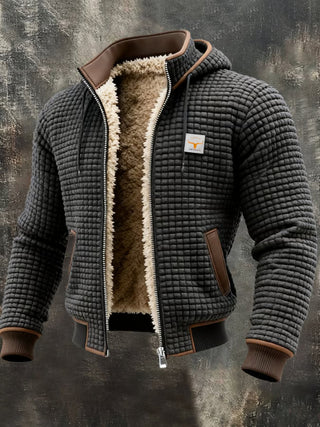 Veste Bomber Homme à Capuche, Texture Gaufrée et Doublure Chaude
