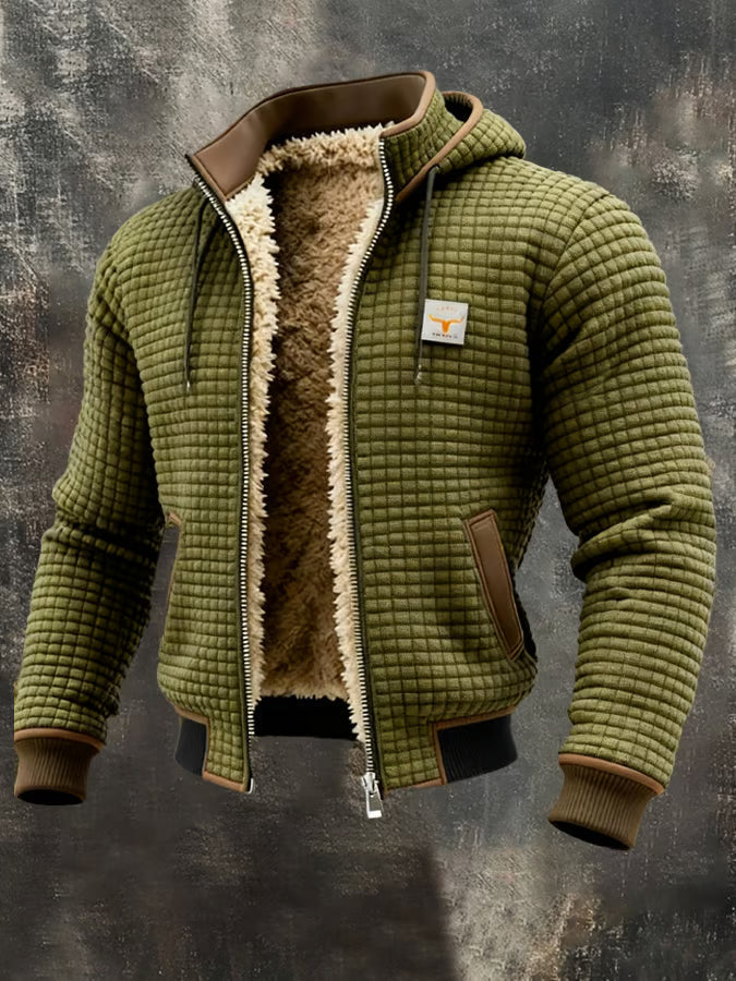 Veste Bomber Homme à Capuche, Texture Gaufrée et Doublure Chaude